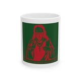 Religious Icon Graphic Mug — 'God Money Power' Red on Green Ceramic Coffee Cup (11oz/15oz)
