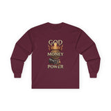 Long Sleeve Tee — GOD MONEY POWER Graphic Shirt