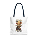God Money Power Crown Tote Bag — Religious Inspirational Statement Tote