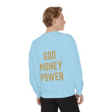 Sweatshirt — 'God Money Power' Crown & Fist Graphic Crewneck