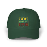 Dad Cap — GOD MONEY POWER Embroidered Tricolor Baseball Hat