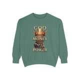 Sweatshirt — 'God Money Power' Crown & Fist Graphic Crewneck