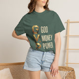 T-Shirt — GVMP Gold Graphic: "God Money Power" Statement Tee
