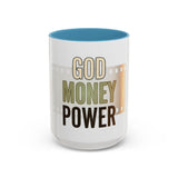 God Money Power Accent Coffee Mug — Motivational Faith & Wealth Ceramic Mug