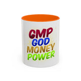 GMP God Money Power Accent Coffee Mug — Colorful Motivational Tea Cup (11/15 oz)