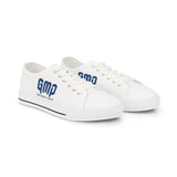Men's Low Top Sneakers — White Canvas Sneakers with "GMP" Navy Logo