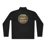 Quarter-Zip Pullover — 'God Money Power' Gold Crest