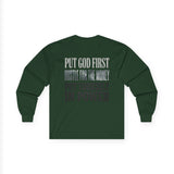 Long Sleeve Tee — "Put God First, Hustle for the Money, Put Yourself in Power" Inspirational Faith & Hustle Top