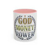 God Money Power Accent Coffee Mug — Inspirational Faith & Success Ceramic Mug (11/15 oz)