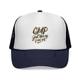 Trucker Cap - "God Money Power" Gold Script Mesh Hat