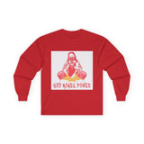 Long Sleeve Tee — "God Money Power" Graphic Boxing Buddha Design