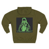 Religious Graphic Hoodie — 'God Money Power' Green Icon Print