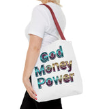 God Money Power Tote Bag – Bold 3D Typography Inspirational Carryall