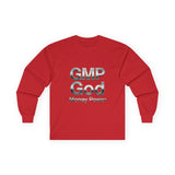 Long Sleeve Tee — GMP God "Money Power" Metallic Logo