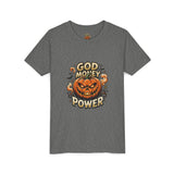 Youth Tee — "God Money Power" Halloween Pumpkin Graphic