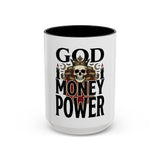 God Money Power-Coffee Mug — Skull Crown Gothic Accent Mug (11oz & 15oz)