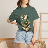 God Power T-Shirt — Faith Graphic Tee with Vintage Tank Illustration