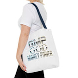 Money Power Tote Bag — 'GMP GOD' Metallic Typographic Canvas Tote