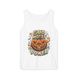 God Money Power- Halloween Tank Top — Pumpkin Graphic Sleeveless Tee