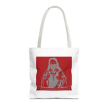 Saint Icon Red Graphic Tote Bag — 'Good Money Power' Illustration