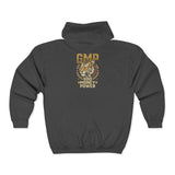 GMP "God Money Power" Zip Hoodie – Gold Lion Emblem Full‑Zip Sweatshirt