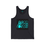 God Money Power Neon Tank Top — Graphic Religious Statement Jersey Tank