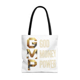 God Money Power Tote Bag – Gold 3-Word Motivational AOP Tote