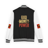 Letterman Jacket — "God Money Power" Red & White Varsity Jacket