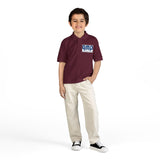 Kids White Polo Shirt with 'GMP Good Money Power' Navy Logo — Youth DryBlend® Jersey