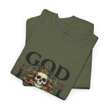 Graphic Tee — "God Money Power" Skull Design
