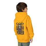 Youth Hoodie "God Money Power" Skull Graphic