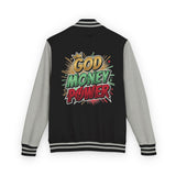 Letterman Jacket — "God Money Power" Graphic Varsity Jacket