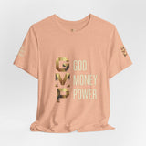 GVP 'God Money Power' Graphic Tee – Gold Lettering Christian Streetwear