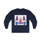 Long Sleeve Tee — "God Money Power" Patriotic Jesus Graphic