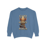 Sweatshirt — 'God Money Power' Crown & Fist Graphic Crewneck