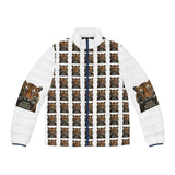 Tiger Pattern Puffer Jacket — 'God, Money, Power' Graphic Men’s Coat