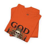 Graphic Tee — "God Money Power" Skull Design