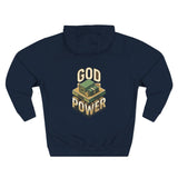 God Power Hoodie — Retro 3D Faith Graphic Fleece Hoodie