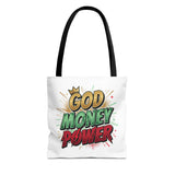 God Money Power Tote Bag — Bold Graphic Faith & Prosperity Statement Tote