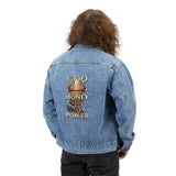 Denim Jacket — 'God Money Power' Crown & Snake Back Graphic