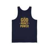 GMP (God Money Power) Gold Logo Tank Top — Faith-Inspired Motivational Graphic Tank