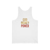 God Money Power Tank — Retro Jesus Palm Tree Graphic Sleeveless Top