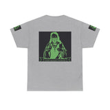 Graphic Tee — 'God Money Power' Neon Saint Illustration