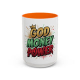 God Money Power Accent Coffee Mug — Bold Motivational Religious Coffee Cup (11/15oz)