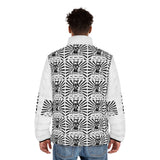 Puffer Jacket — Monochrome Graphic Samurai All-Over Print