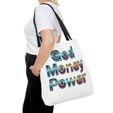 God Money Power Tote Bag – Bold 3D Typography Inspirational Carryall