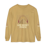 Long Sleeve T-Shirt — 'God, Money, Power' Pyramid Graphic
