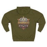 Hoodie — 'God Money Power' Vintage Emblem Fleece Hoodie