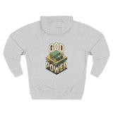 God Power Hoodie — Retro 3D Faith Graphic Fleece Hoodie