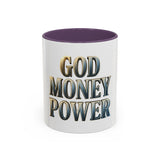 God Money Power Accent Coffee Mug - Inspirational Faith & Prosperity Ceramic Mug (11/15oz)